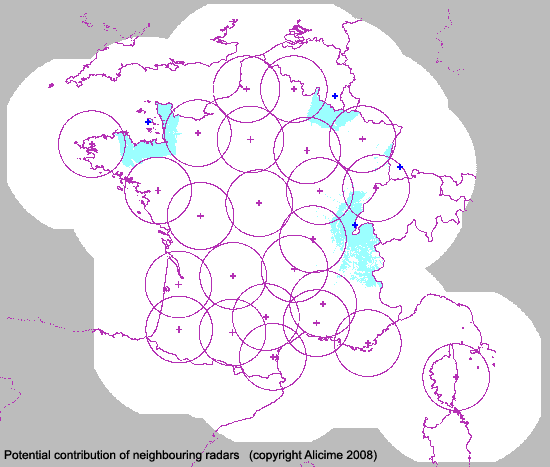Le potentiel maximum de mesure du réseau de radars ARAMIS + radars étrangers